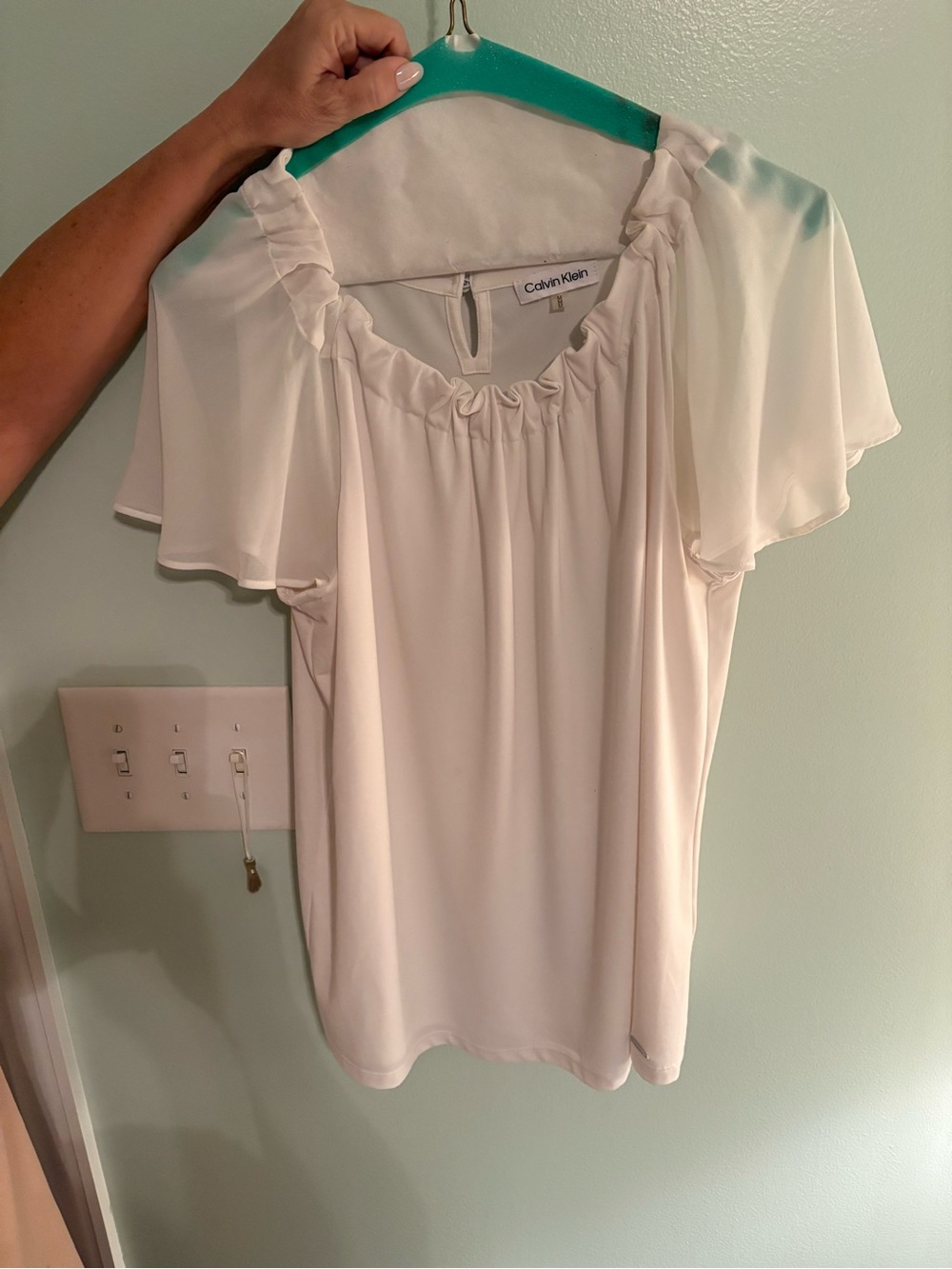 Calvin Klein Cream Short Flutter Sleeve Blouse